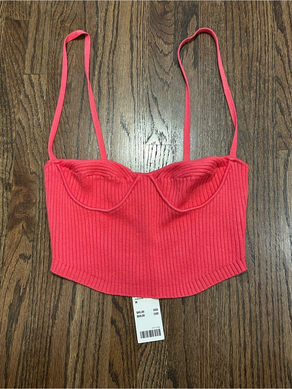NWT Urban Outfitters Pink Ribbed Bustier Knit Crop Cami Top Medium